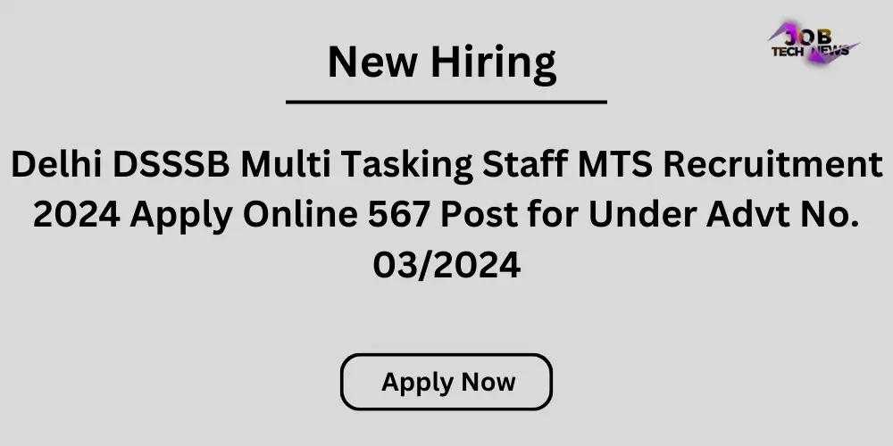 Delhi DSSSB Multi Tasking Staff MTS Recruitment 2024 Apply Online 567 Post for Under Advt No. 03/2024 - Jobs Tech News