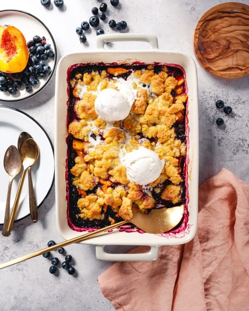 Peach blueberry cobbler